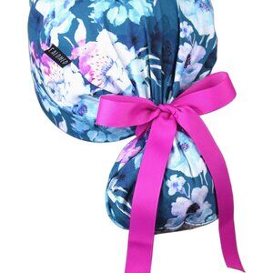 Ponytail Scrub Cap Adjustable Head Cover Ribbon Ties Professional Work Hat